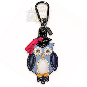 NWOT COACH Leather Graduation Owl Key Chain Fob Purse Charm 93164